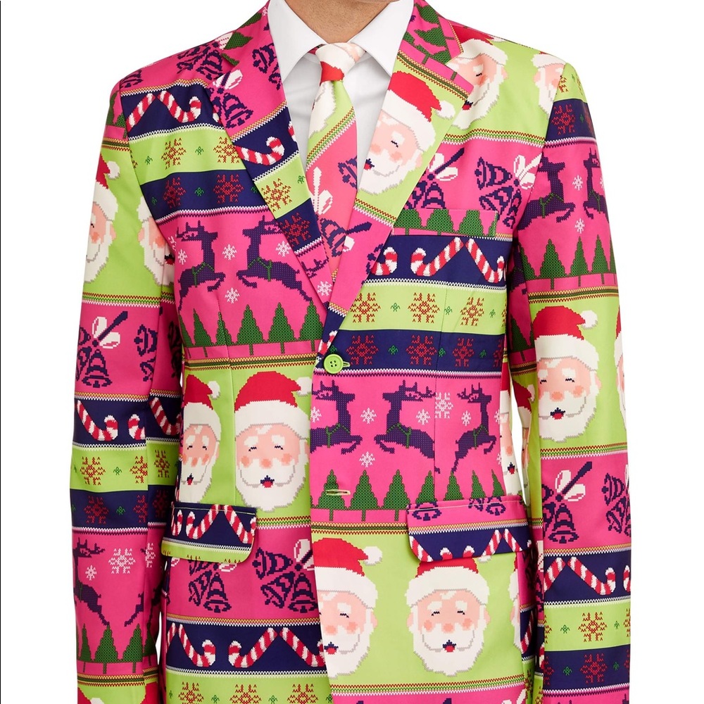 Neon Santa Ugly Christmas Blazer Jacket Tie Set Lg